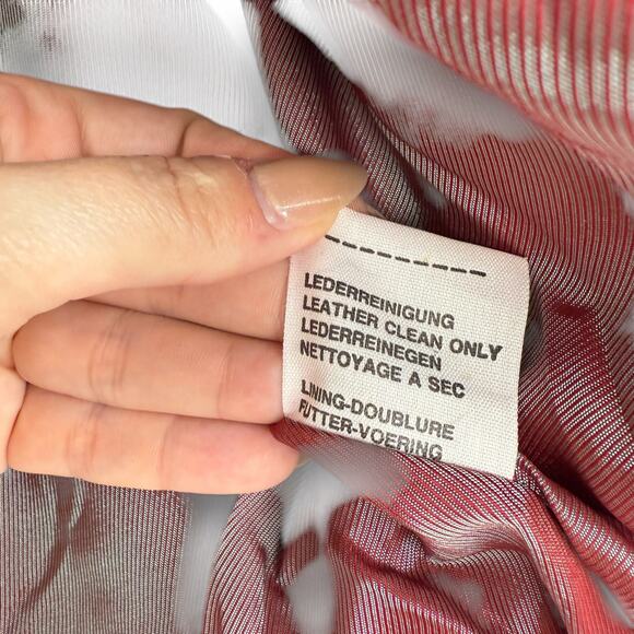 Vintage Cherry Red Leather Cropped Motorcycle Jacket Belt Size 38 - Picture 6 of 11